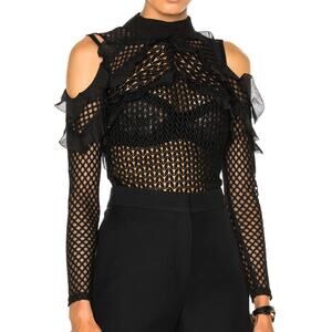 NWT‎ SELF-PORTRAIT Black Lace Cold Shoulder Purl Knit Guipure Long Sleeve Blouse